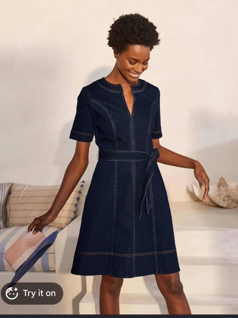 Boden Denim Eliza Dress MISSING BELT Keyhole